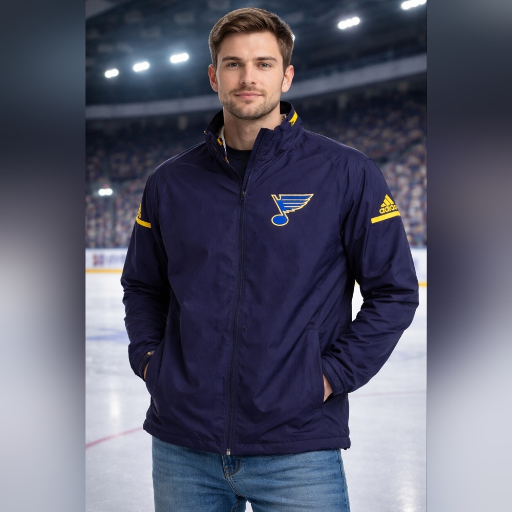 Adidas St. Louis Blues Full Zip Windbreaker Jacket 2XL NHL Navy Blue NWT